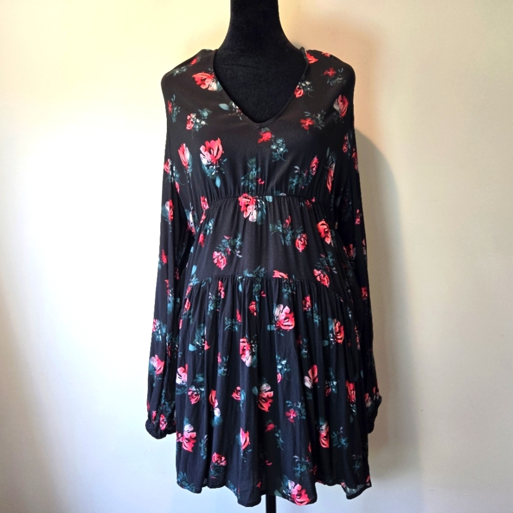 A New Day Women's Rayon Floral Long Sleeve Dress Medium